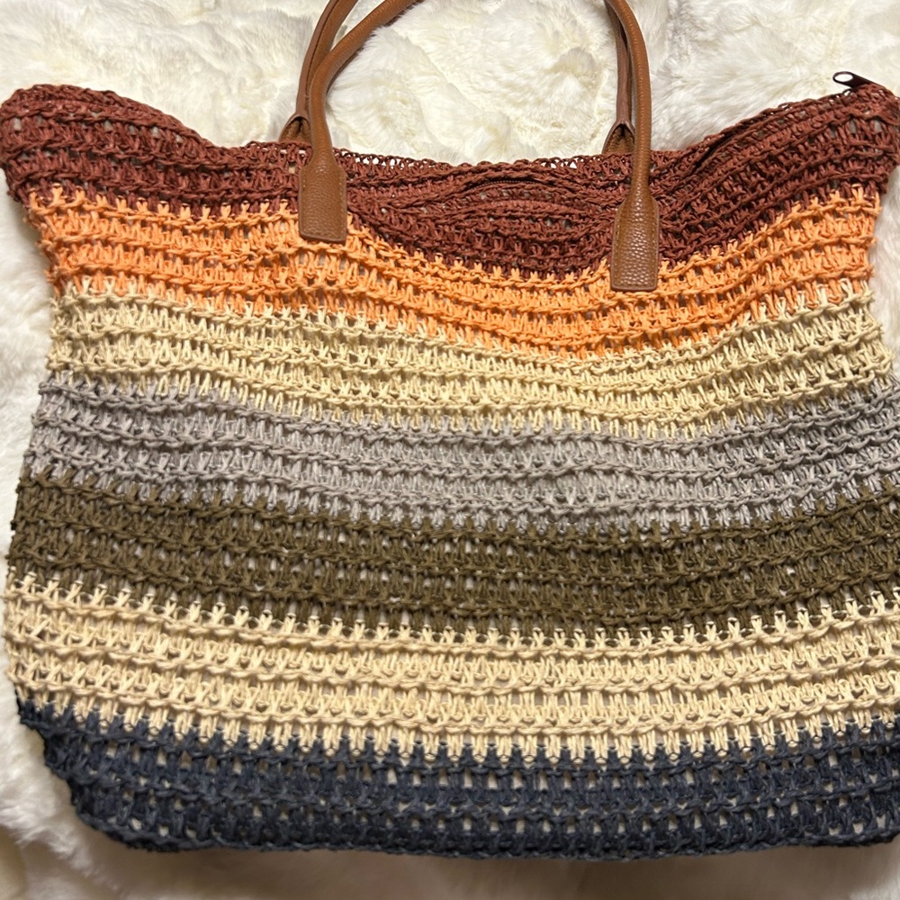 Merona Multi Colored Striped Boho Woven Straw Bag - Picture 10 of 15